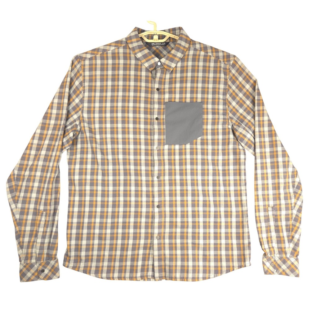 Arcteryx Bernal Shirt Mens XL Plaid Long Sleeve Button Down Grey Orange 18162